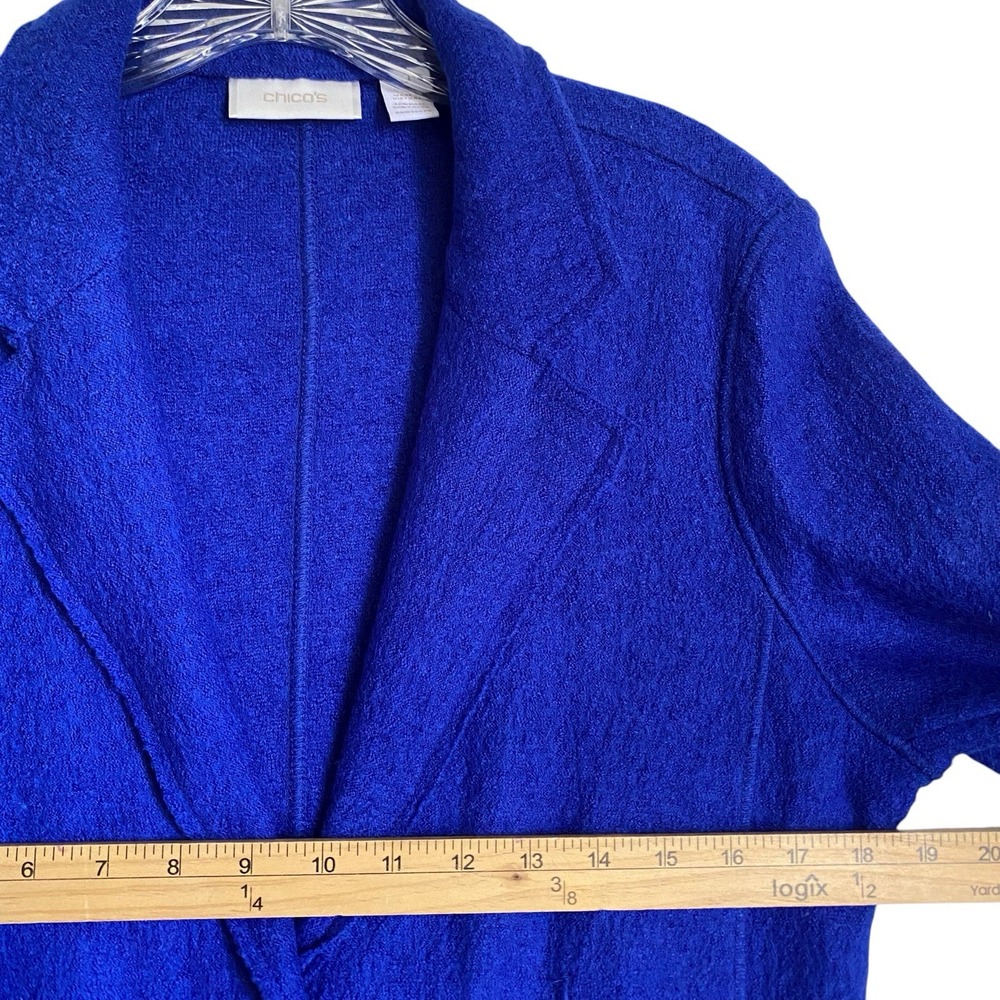 Chico's Blazer Jacket M Royal Blue Two Button Pockets Lightweight Boiled Wool - Picture 4 of 8